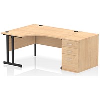 Impulse 1400mm Corner Desk with 800mm Desk High Pedestal, Left Hand, Black Cantilever Leg, Maple