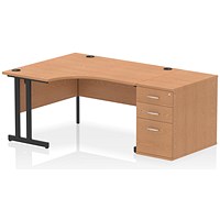 Impulse 1400mm Corner Desk with 800mm Desk High Pedestal, Left Hand, Black Cantilever Leg, Oak