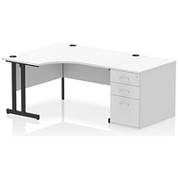 Impulse 1400mm Corner Desk with 800mm Desk High Pedestal, Left Hand, Black Cantilever Leg, White