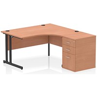 Impulse 1400mm Corner Desk with 600mm Desk High Pedestal, Right Hand, Black Cantilever Leg, Beech