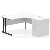 Impulse 1400mm Corner Desk with 600mm Desk High Pedestal, Right Hand, Black Cantilever Leg, White