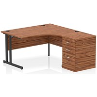 Impulse 1400mm Corner Desk with 600mm Desk High Pedestal, Right Hand, Black Cantilever Leg, Walnut