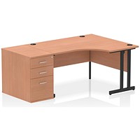 Impulse 1400mm Corner Desk with 800mm Desk High Pedestal, Right Hand, Black Cantilever Leg, Beech