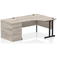 Impulse 1400mm Corner Desk with 800mm Desk High Pedestal, Right Hand, Black Cantilever Leg, Grey Oak