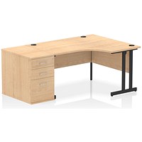 Impulse 1400mm Corner Desk with 800mm Desk High Pedestal, Right Hand, Black Cantilever Leg, Maple