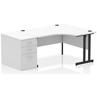 Impulse 1400mm Corner Desk with 800mm Desk High Pedestal, Right Hand, Black Cantilever Leg, White