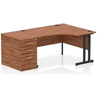 Impulse 1400mm Corner Desk with 800mm Desk High Pedestal, Right Hand, Black Cantilever Leg, Walnut