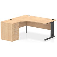 Impulse 1600mm Corner Desk, Left Hand, Black Cable Managed Leg, Maple, With 600mm Deep Desk High Pedestal