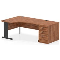 Impulse 1600mm Corner Desk, Left Hand, Black Cable Managed Leg, Walnut, With 800mm Deep Desk High Pedestal