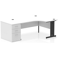 Impulse 1600mm Corner Desk, Right Hand, Black Cable Managed Leg, White, With 800mm Deep Desk High Pedestal