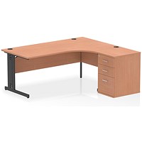 Impulse 1800mm Corner Desk, Right Hand, Black Cable Managed Leg, Beech, With 600mm Deep 3 Drawer Desk High Pedestal