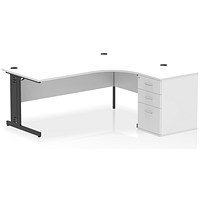 Impulse 1800mm Corner Desk, Right Hand, Black Cable Managed Leg, White, With 600mm Deep Desk High Pedestal