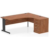 Impulse 1800mm Corner Desk, Right Hand, Black Cable Managed Leg, Walnut, With 600mm Deep Desk High Pedestal