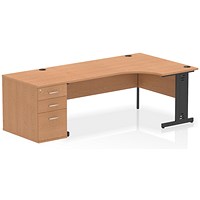 Impulse 1800mm Corner Desk, Right Hand, Black Cable Managed Leg, Oak, With 800mm Deep Desk High Pedestal