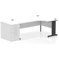 Impulse 1800mm Corner Desk, Right Hand, Black Cable Managed Leg, White, With 800mm Deep Desk High Pedestal