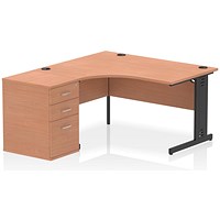 Impulse 1400mm Corner Desk with 600mm Desk High Pedestal, Left Hand, Black Cable Managed Leg, Beech