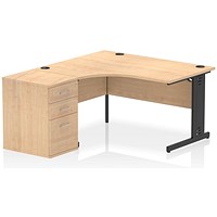 Impulse 1400mm Corner Desk with 600mm Desk High Pedestal, Left Hand, Black Cable Managed Leg, Maple