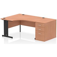 Impulse 1400mm Corner Desk with 800mm Desk High Pedestal, Left Hand, Black Cable Managed Leg, Beech