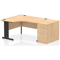 Impulse 1400mm Corner Desk with 800mm Desk High Pedestal, Left Hand, Black Cable Managed Leg, Maple