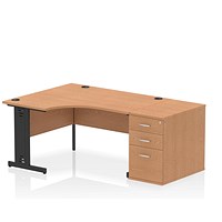 Impulse 1400mm Corner Desk with 800mm Desk High Pedestal, Left Hand, Black Cable Managed Leg, Oak