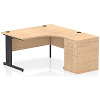 Impulse 1400mm Corner Desk with 600mm Desk High Pedestal, Right Hand, Black Cable Managed Leg, Maple