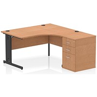 Impulse 1400mm Corner Desk with 600mm Desk High Pedestal, Right Hand, Black Cable Managed Leg, Oak