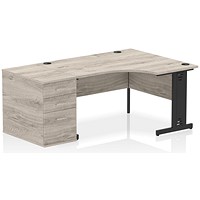 Impulse 1400mm Corner Desk with 800mm Desk High Pedestal, Right Hand, Black Cable Managed Leg, Grey Oak