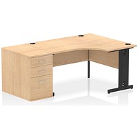 Impulse 1400mm Corner Desk with 800mm Desk High Pedestal, Right Hand, Black Cable Managed Leg, Maple