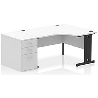 Impulse 1400mm Corner Desk with 800mm Desk High Pedestal, Right Hand, Black Cable Managed Leg, White