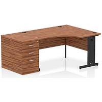 Impulse 1400mm Corner Desk with 800mm Desk High Pedestal, Right Hand, Black Cable Managed Leg, Walnut