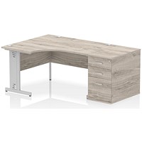 Impulse 1400mm Corner Desk with 800mm Desk High Pedestal, Left Hand, Silver Cable Managed Leg, Grey Oak