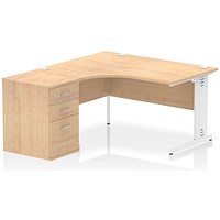 Impulse 1400mm Corner Desk with 600mm Desk High Pedestal, Left Hand, White Cable Managed Leg, Maple