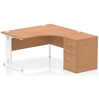 Impulse 1400mm Corner Desk with 600mm Desk High Pedestal, Right Hand, White Cable Managed Leg, Oak