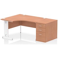 Impulse 1400mm Corner Desk with 800mm Desk High Pedestal, Left Hand, White Cable Managed Leg, Beech