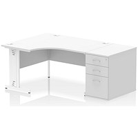 Impulse 1400mm Corner Desk with 800mm Desk High Pedestal, Left Hand, White Cable Managed Leg, White