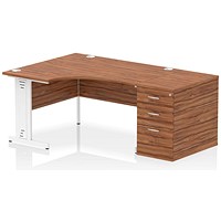 Impulse 1400mm Corner Desk with 800mm Desk High Pedestal, Left Hand, White Cable Managed Leg, Walnut