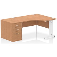 Impulse 1400mm Corner Desk with 800mm Desk High Pedestal, Right Hand, White Cable Managed Leg, Oak