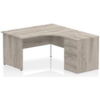 Impulse 1400mm Corner Desk with 600mm Desk High Pedestal, Right Hand, Panel End Leg, Grey Oak