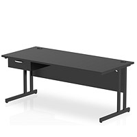 Impulse 1800mm Rectangular Desk with attached Pedestal, Black Cantilever Leg, Black