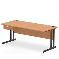 Impulse 1800mm Rectangular Desk with attached Pedestal, Black Cantilever Leg, Oak