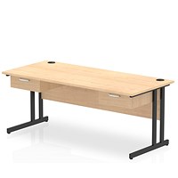 Impulse 1800mm Rectangular Desk with 2 attached Pedestals, Black Cantilever Leg, Maple