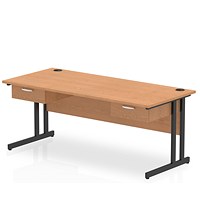 Impulse 1800mm Rectangular Desk with 2 attached Pedestals, Black Cantilever Leg, Oak