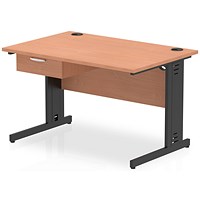 Impulse 1200mm Rectangular Desk with attached Pedestal, Black Cable Managed Leg, Beech