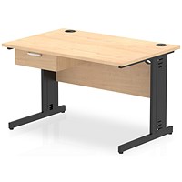 Impulse 1200mm Rectangular Desk with attached Pedestal, Black Cable Managed Leg, Maple