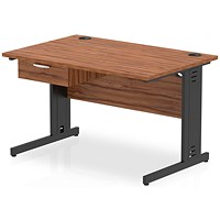 Impulse 1200mm Rectangular Desk with attached Pedestal, Black Cable Managed Leg, Walnut