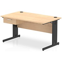 Impulse 1400mm Rectangular Desk with attached Pedestal, Black Cable Managed Leg, Maple