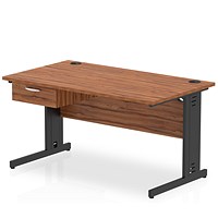 Impulse 1400mm Rectangular Desk with attached Pedestal, Black Cable Managed Leg, Walnut