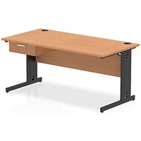 Impulse 1600mm Rectangular Desk with attached Pedestal, Black Cable Managed Leg, Oak