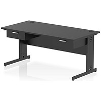 Impulse 1600mm Rectangular Desk with 2 attached Pedestals, Black Cable Managed Leg, Black