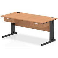 Impulse 1600mm Rectangular Desk with 2 attached Pedestals, Black Cable Managed Leg, Oak